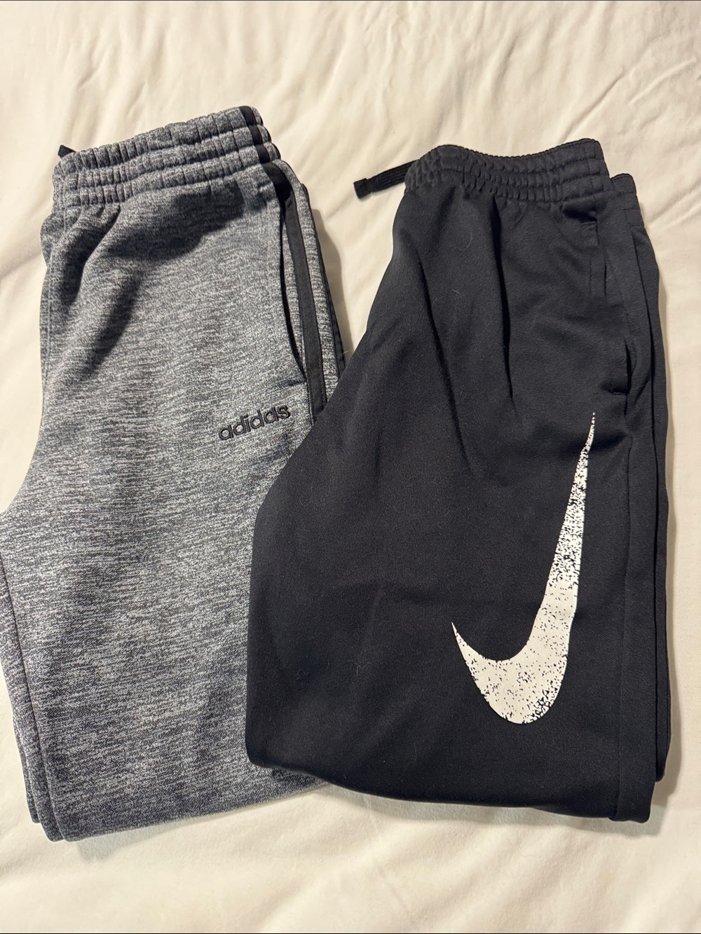 Nike Black Kids Joggers with White Swoosh and Adidas grey with black stripes